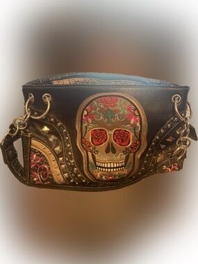 Embroidered Sugar Skull leather purse